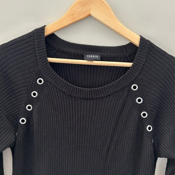 ☃️Torrid Ribbed Fitted Knit Layered Plaid Trim Lightweight Long Sleeve Top - Picture 4 of 4